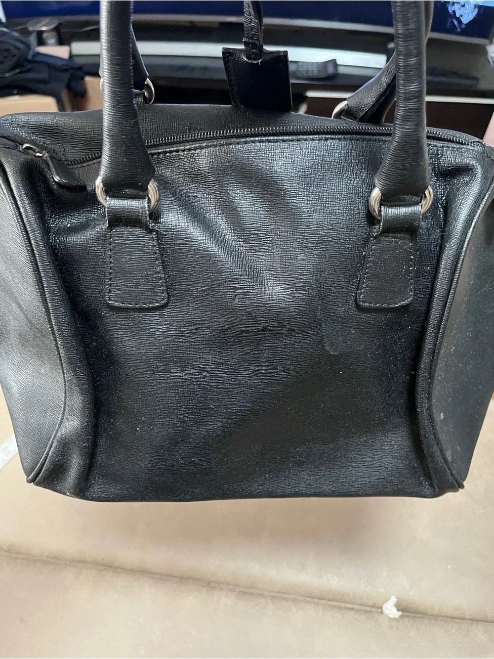 FURLA GENUINE LEATHER Classic Black Leather Satchel Handbag - Women's Bag